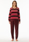 Lange pyjama van velours manchetten streepjes wijnrood - Comfort Nightwear