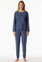 Schlafanzug lang Bündchen Stickerei jeansblau - Casual Nightwear