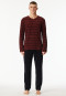 Schlafanzug lang Frottee V-Ausschnitt Ringel burgund - Casual Nightwear