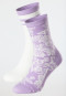 Women's Socks, 2-pack, Floral Stripes, purple/cream - fashion