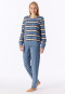 Long Pyjamas in Terry Towelling with Ribbed Cuffs, Stripes, Grey-Blue - Casual Essentials
