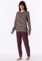 Schlafanzug lang Frottee Bündchen Ringel kakobraun - Casual Essentials