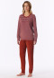 Schlafanzug lang Frottee Bündchen Ringel gebrannter Ziegel - Casual Essentials