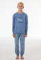 Schlafanzug lang Interlock Bündchen Ringel blaugrau - Nightwear