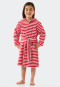 Accappatoio in spugna velour con cappuccio, a righe, rosso - Natural Love