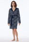 Midnight blue ringed bathrobe with hood in light terry cloth