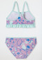 Bustier bikini recycled knitwear SPF40+ marine animals ruffles berry - aqua