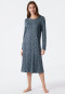 Long-sleeved sleep shirt interlock lapel collar button placket floral print dark blue - Classic Comfort Fit