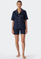 Pajamas short cotton woven satin button placket piping dark blue - selected! premium inspiration