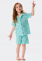 Pajamas short button placket organic cotton cherries turquoise - Cat Zoe