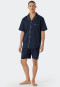 Pyjama kort geweven satijnen knoopsluiting biezen donkerblauw - Cotton Satin