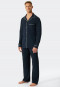Long pajamas fine interlock piping dark blue - Fine Interlock
