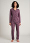 Pyjama long interlock passepoilé col chemise imprimé floral mauve - Simplicity