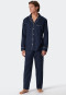 Pyjama long satin tissé patte de boutonnage passepoils bleu foncé - Cotton Satin