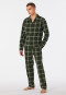 Pajamas long woven fabric organic cotton button placket check dark green - Warming Nightwear