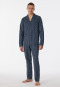 Pyjama lang geweven stof biologisch katoen knoopsluiting, gestreept nachtblauw - selected! premium