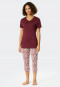 Schlafanzug 3/4-lang Interlock V-Ausschnitt Knopfleiste pflaume - Feminine Floral Comfort Fit