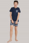 Pyjama court jersey encolure en V bleu nuit motif - City Wanderer