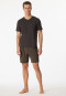 Pigiama corto in modal con scollo a V e motivo a righe, color antracite - Long Life Soft