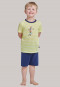 Pyjama court en coton bio rayé avec singes et ballon de foot jaune / bleu foncé - Boys World