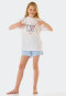 Pajamas short organic cotton stripes dog white - Aquatic Flow