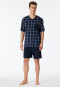Pyjama short Organic Cotton V-hals borstzak nachtblauw geruit - Comfort Nightwear