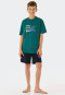 Pigiama corto in cotone biologico con motivo onde, colore verde scuro - Ocean Flow