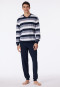 Pyjama lange blokstrepen manchetten donkerblauw - Dark Sapphire