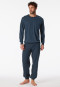 Schlafanzug lang Bündchen Brusttasche nachtblau gemustert - Comfort Essentials
