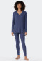 Pajamas long double rib modal V-neck blue - Modern Rib - Natural Dye