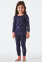 Long pajamas fine rib organic cotton cuffs cat skates dark blue - Cat Zoe