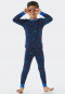 Pyjama lang fijnrib biologisch katoen manchetten heelal pixels donkerblauw - Boys World