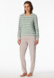 Schlafanzug lang Frottee Bündchen Ringel grün-meliert - Casual Essentials