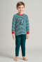 Schlafanzug lang Frottee Organic Cotton Bündchen Ringel Rakete dunkelgrün - Boys World