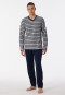 Schlafanzug lang Frottee V-Ausschnitt Streifen grau-meliert - Warming Nightwear