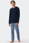 Pyjama long interlock patte de boutonnage bleu air imprimé - Fine Interlock