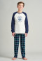 Schlafanzug lang Interlock Organic Cotton Bündchen Karo nachtblau - Winter Escape