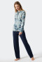 Pyjama lang interlock opstaande kraag knoopsluiting bloemenprint grijsblauw - Contemporary Nightwear