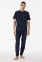 Midnight blue pajamas consisting of long bottoms and a short-sleeved top made of organic cotton with stripes, – 95/5 Nightwear