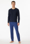 Pigiama lungo in modal con scollo a V e motivo a righe, blu notte - Long Life Soft