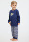 Pyjama lang organic cotton boordjes streepjes bouwvoertuig donkerblauw - Original Classics