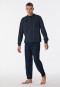 Pyjama long coton bio bords-côtes rayures bleu nuit - Comfort Nightwear