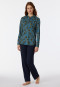 Pyjama lang biologisch katoen knoopsluiting bloemenprint petrol - Contemporary Nightwear