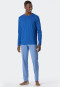 Pyjama lang biologisch katoen knoopsluiting visgraatpatroon aqua - Fashion Nightwear