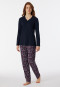 Pajamas long organic cotton button placket midnight blue - Comfort Nightwear