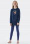 Pigiama lungo in cotone biologico con motivo ispirato al mondo equestre, blu scuro - Horse World