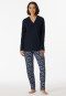 Pyjama lang biologisch katoen V-hals nachtblauw - Comfort Nightwear