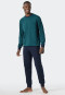 Pyjama long encolure arrondie bords-côtes motifs vert foncé/bleu foncé - Essentials Nightwear