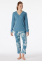 Schlafanzug lang V-Ausschnitt blaugrau - Modern Nightwear