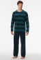 Schlafanzug lang Velour Streifen jeansblau - Casual Nightwear